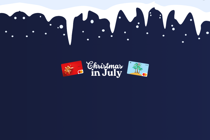 Featured Christmas card designs for 'Christmas in July,' showcasing a timeless red gift card alongside a playful koala-themed design, embracing Australian festive cheer.