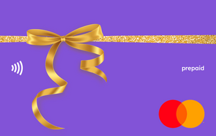 Gold bow on a purple background Mastercard gift card shop at Gift Card Store