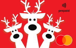Three white reindeer on a red background Mastercard gift card shop at Gift Card Store