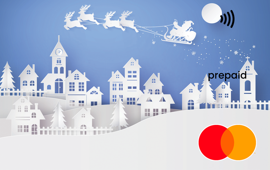 Winter scene with houses Mastercard gift card shop at Gift Card Store