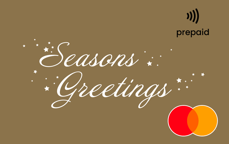 Brown card with 'Seasons Greetings' Mastercard gift card shop at Gift Card Store