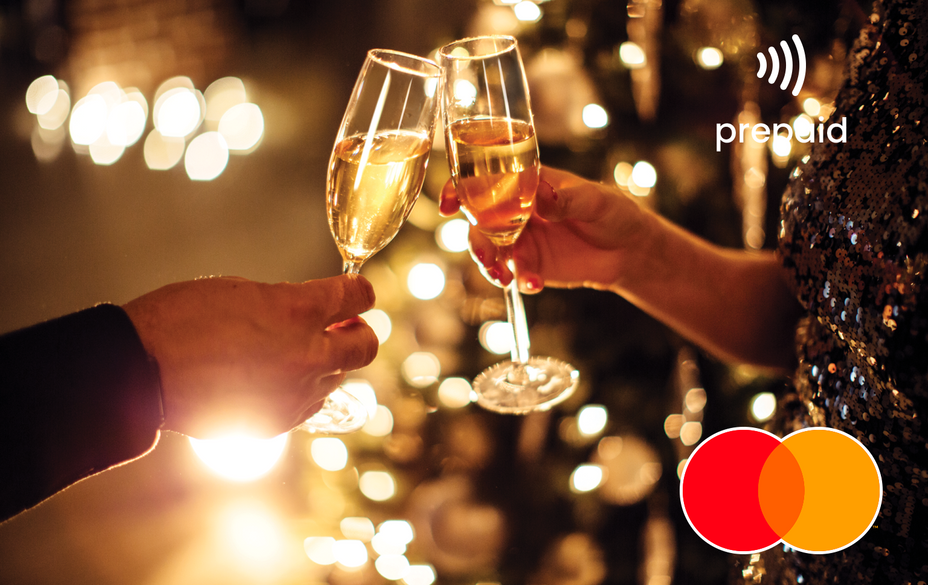 Two people clinking champagne Mastercard gift card shop at Gift Card Store