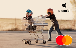 Two children in racing gear Mastercard gift card shop at Gift Card Store