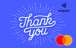Blue background with 'Thank you' Mastercard gift card shop at Gift Card Store