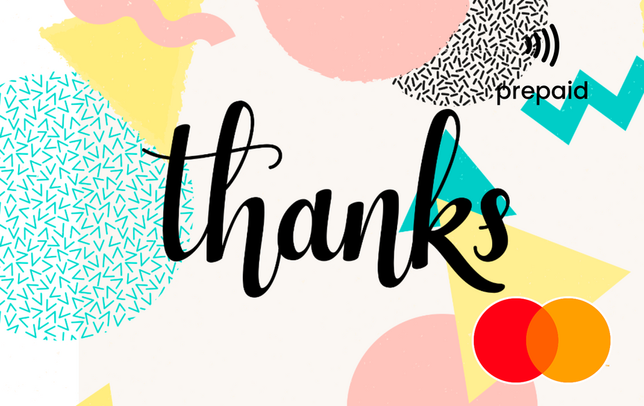 Colorful abstract design with 'thanks' Mastercard gift card shop at Gift Card Store