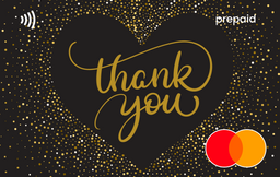 Black card with gold 'thank you' Mastercard gift card shop at Gift Card Store
