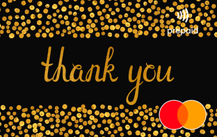 Black card with gold 'thank you' Mastercard gift card shop at Gift Card Store