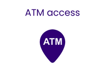 ATM access logo with a purple teardrop shape and 'ATM' text on a white background