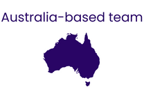 Map of Australia with 'Australia-based team' text in purple on a white background