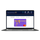Laptop displaying a financial application with a card icon on a white background