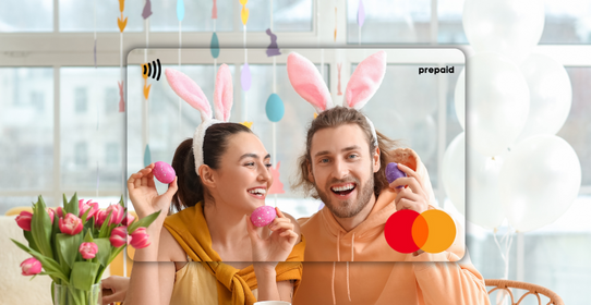 Two people wearing bunny ears featured on a Mastercard Personalised Gift Card 