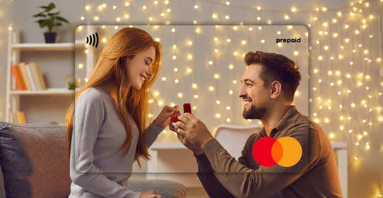 Man proposing to a woman featured on a Mastercard Personalised Gift Card 