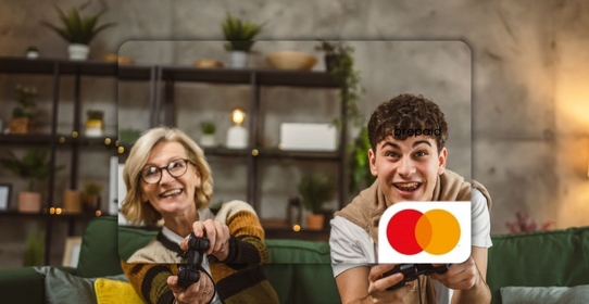 Mum and son playing together featured on a Mastercard Personalised Gift Card 