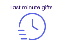 Purple clock icon with 'Last minute gifts.' text on a white background