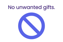 No unwanted gifts symbol with a blue circle and line on a white background