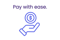 Icon of a hand holding a coin with 'Pay with ease.' text on a white background
