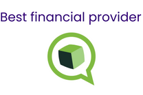 Product review logo  'Best financial provider' in purple text.