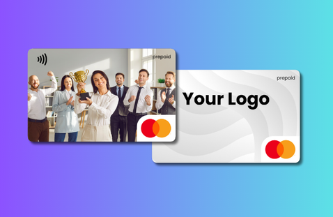 Prepaid card design with a customizable logo on a gradient background