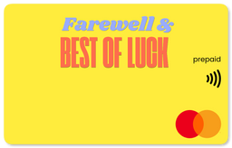 Yellow prepaid card with 'Farewell & Best of Luck' Mastercard gift card  shop at Gift Card Store