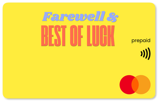Yellow prepaid card with 'Farewell & Best of Luck' Mastercard gift card  shop at Gift Card Store