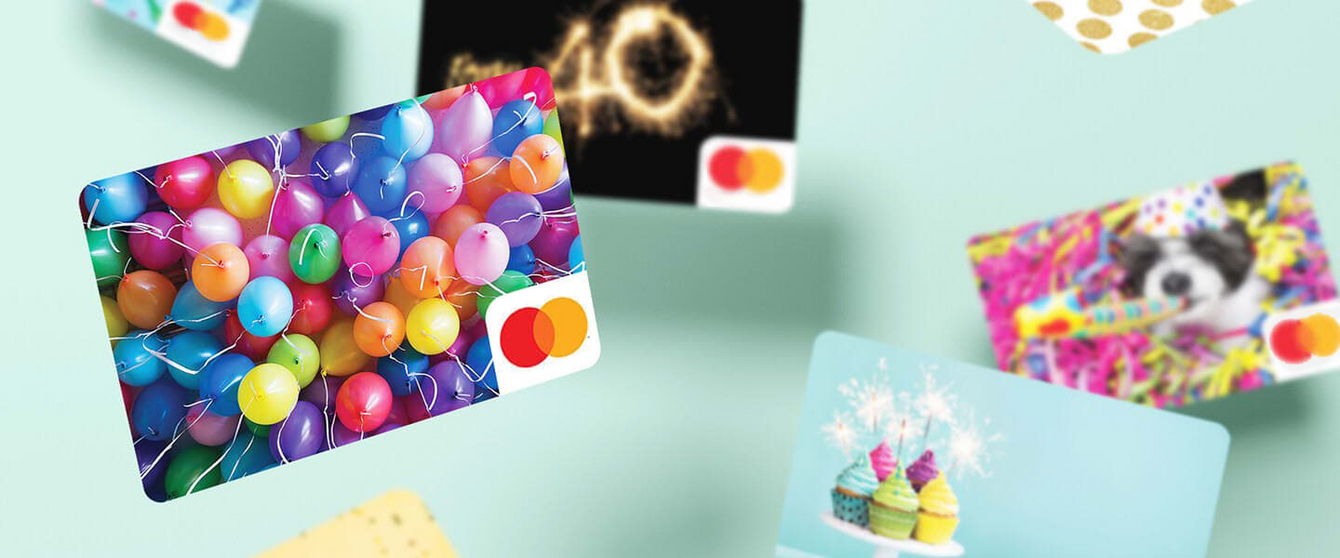 Collection of Mastercard gift cards with various designs on a light blue background - Shop at Gift Card Store