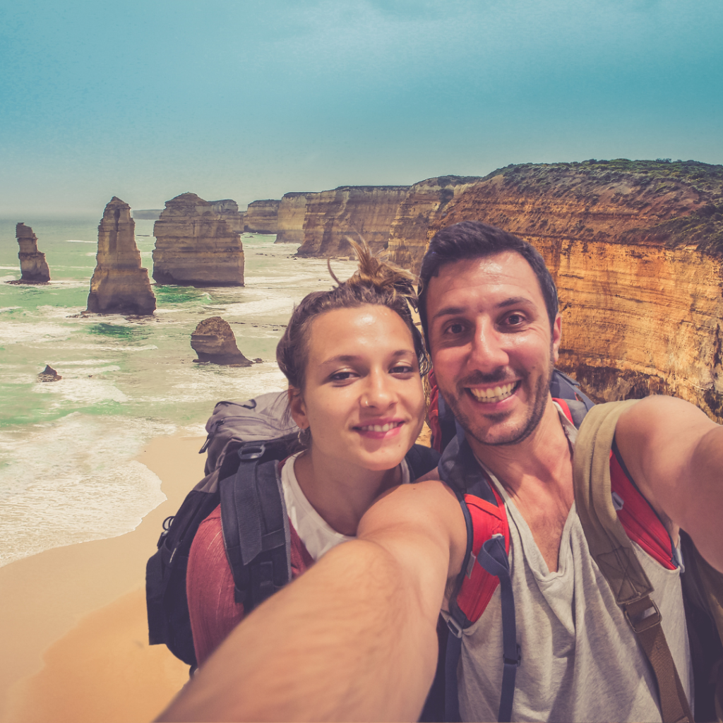 Couple on a road trip through the Australian outback, enjoying the journey